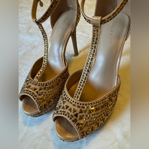 THALIA SODI Chacey Gold Bronze Zippered Platform Heels womens size 10M - Picture 4 of 14